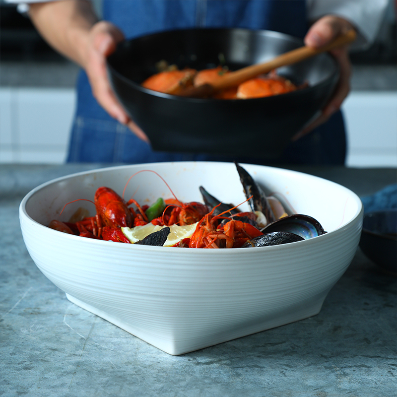 Ceramic bowl simple black and white large rainbow such as bowl bowl stir new 10 inches salad bowl large soup bowl