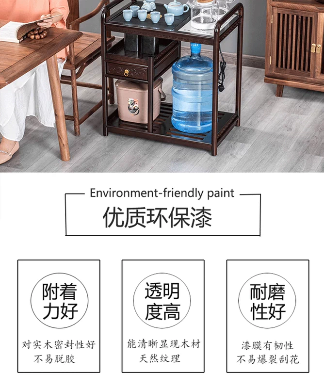 Mới phong cách Trung Hoa trà hồng sắc xe di động bàn cà phê gỗ nguyên khối ngăn kéo đen vàng đen đá đồng bàn trà hộ gia đình nhỏ bàn trà bếp đun nước pha trà seko