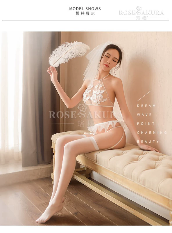 Sexy garter vớ phù hợp với vớ cô dâu khiêu dâm đồ lót ba điểm hầu gái nhỏ quan điểm ngực