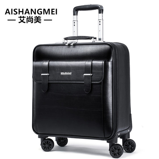 Genuine leather trolley case 16-inch cowhide suitcase men's suitcase universal wheels 20-inch business boarding case women's travel suitcase