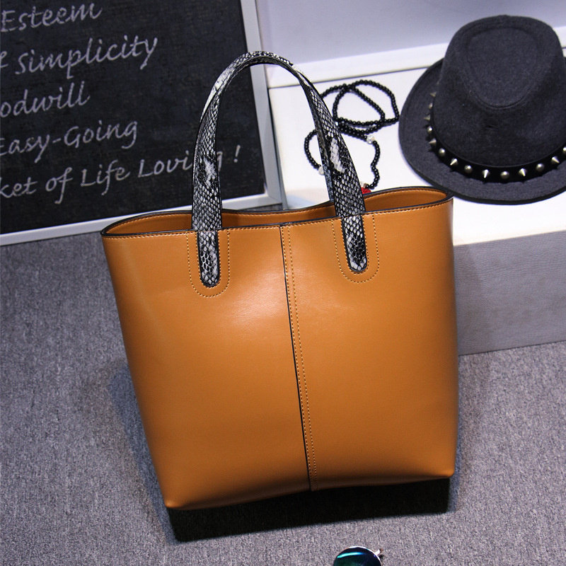 European and American high-end new handbags big bag bucket bag European and American fashion leather women's bag fashion cowhide handbag