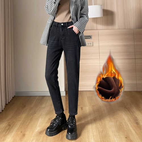 Флисовые штаны, демисезонные джинсы, черные цветные леггинсы, большой размер, высокая талия, увеличенная толщина