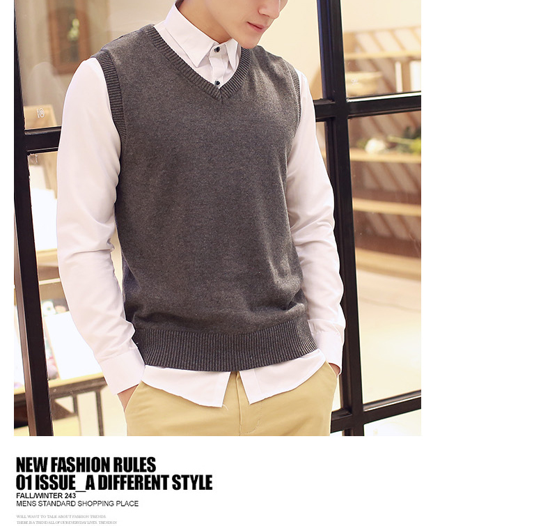 Mùa thu và mùa đông nam dệt kim áo len vest V-cổ Slim Hàn Quốc cotton rắn màu cơ sở áo len áo vest nam đẹp