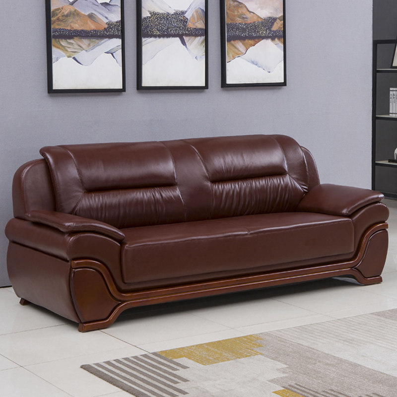 Office sofa minimalist modern tea table combination suit small family type business reception room office genuine leather trio