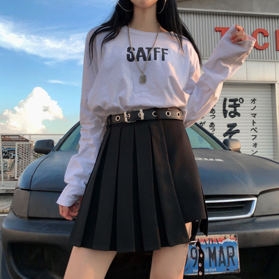 黑暗系朋克jk百褶裙短裙春夏季大码胖mm绑腿环不规则半身裙裤裙