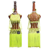 New Latin dance competition costumes female custom childrens performance fluorescent yellow shiny diamond striped skirt