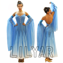 Modern dance dress ballroom dance dress competition suit costume big female adult dance dress Lake Blue asymptotic color send a pair of floating