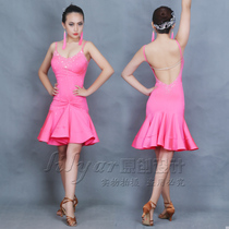 Pink Latin dance hip-wrap dance dress costume competition suit performance fishtail skirt Fishbone pleated skirt