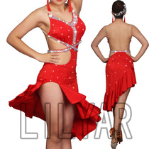 Latin dance competition suit new costume performance dress red hollow flash drill pleated skirt hip wrap