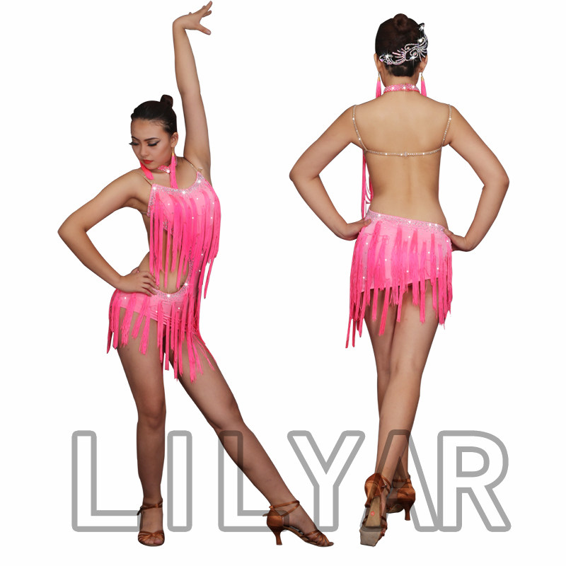New Latin dance costumes SALSA dance costumes pole dance costumes competition costumes pink girl tassel
