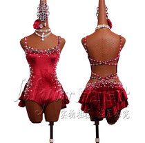 Jia Huixin Latin dance performance costume Sasa dance SALSA jumpsuit wine red high open cross sexy strap