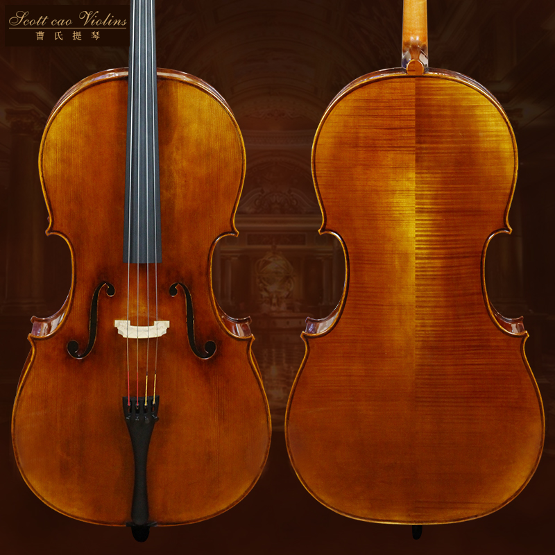 Cao's cello imitation ancient solid wood tiger veins imported European material pure handmade cello adult test professional playing musical instrument
