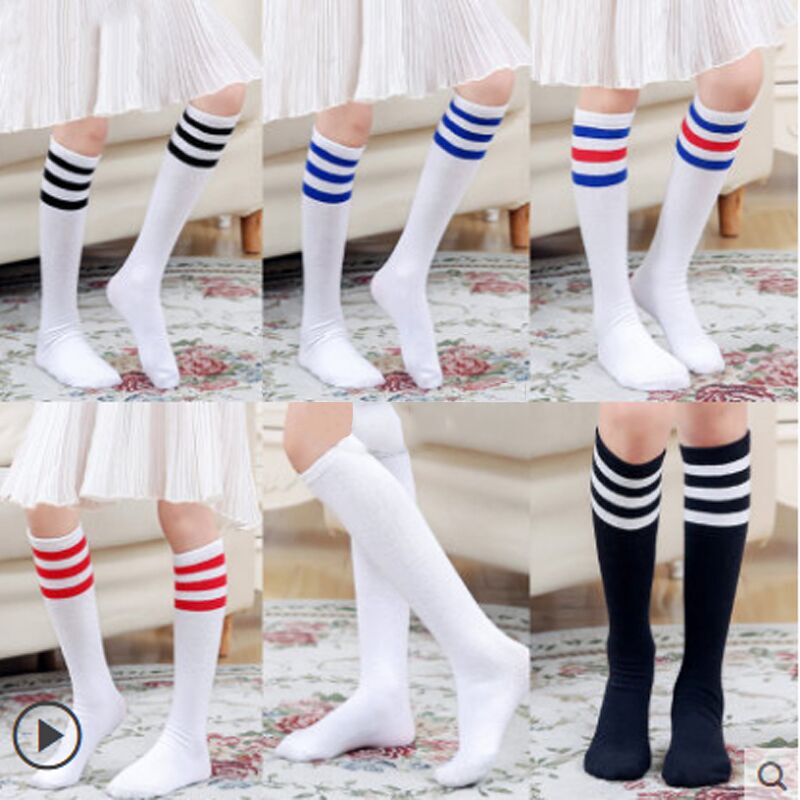 Spring and Autumn Three-Stripe Mid-Calf Women's Socks, High Socks, Simple Style Student Striped Socks, Japanese-Style Football and Baseball Sports Socks