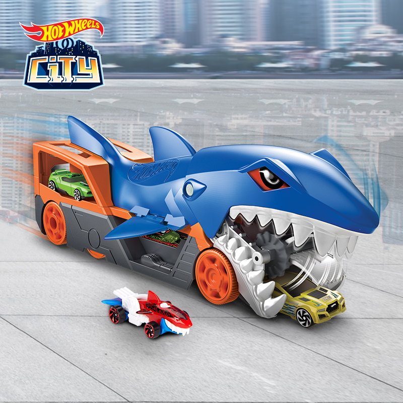 Hot Wheels City Hungry Shark Transporter Set Children's Toys Boy Alloy Car Track GVG36