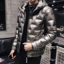 Winter light and thin down jacket mens short glossy hooded jacket youth Korean fashion slim thick clothes