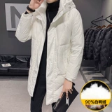 Мужской трендовый удерживающий тепло демисезонный пуховик, длинная универсальная толстовка с капюшоном, коллекция 2021, в корейском стиле, увеличенная толщина