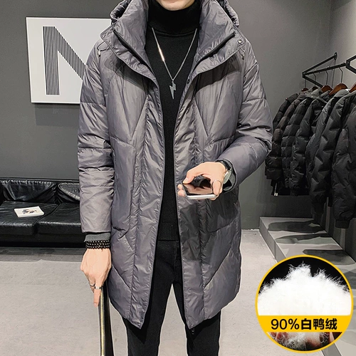 Мужской трендовый удерживающий тепло демисезонный пуховик, длинная универсальная толстовка с капюшоном, коллекция 2021, в корейском стиле, увеличенная толщина