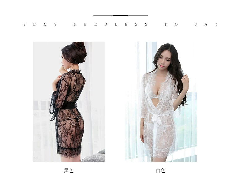 Envy sexy phối cảnh lông mi ren đồ lót gợi cảm váy ngủ trong suốt đoạn dài kích thước lớn đồng phục phù hợp với đồ ngủ tie