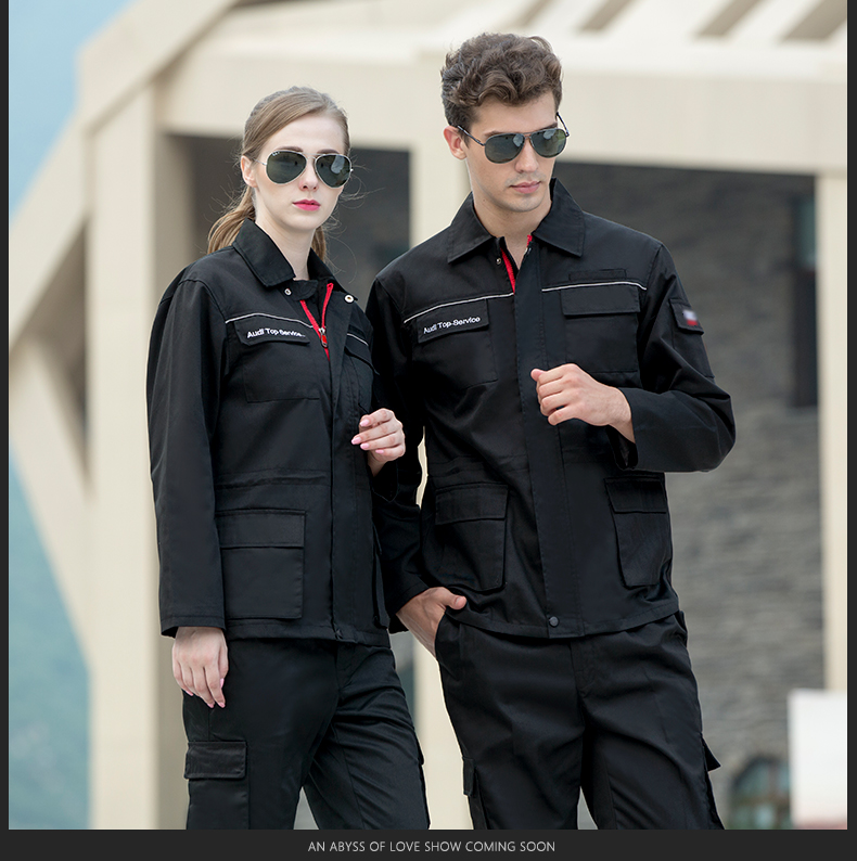 Cửa hàng 4S FAW overalls nam mùa xuân và mùa thu đôi tay dài phù hợp với xe làm đẹp dụng cụ tự động sửa chữa cơ khí dịch vụ sửa chữa bộ thể thao nam đẹp