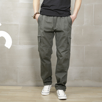 Outdoor casual pants mens autumn and winter thick loose straight multi-pocket overalls pants plus velvet cotton plus size mens pants