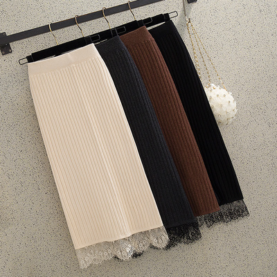 针织半身裙女秋冬2020韩版开叉包臀裙