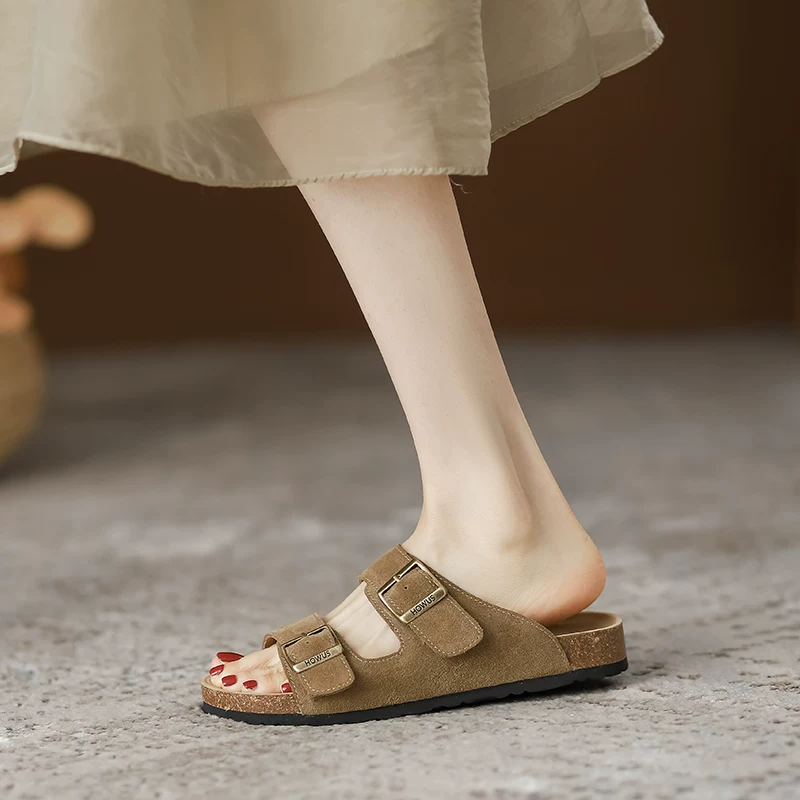 Сандалии Birkenstock из натуральной кожи для женщин, летняя верхняя одежда, с толстой подошвой, рыбацкие Birkenstock, полупрезентационные тапочки, плоские, большого размера, женские сандалии 41–43