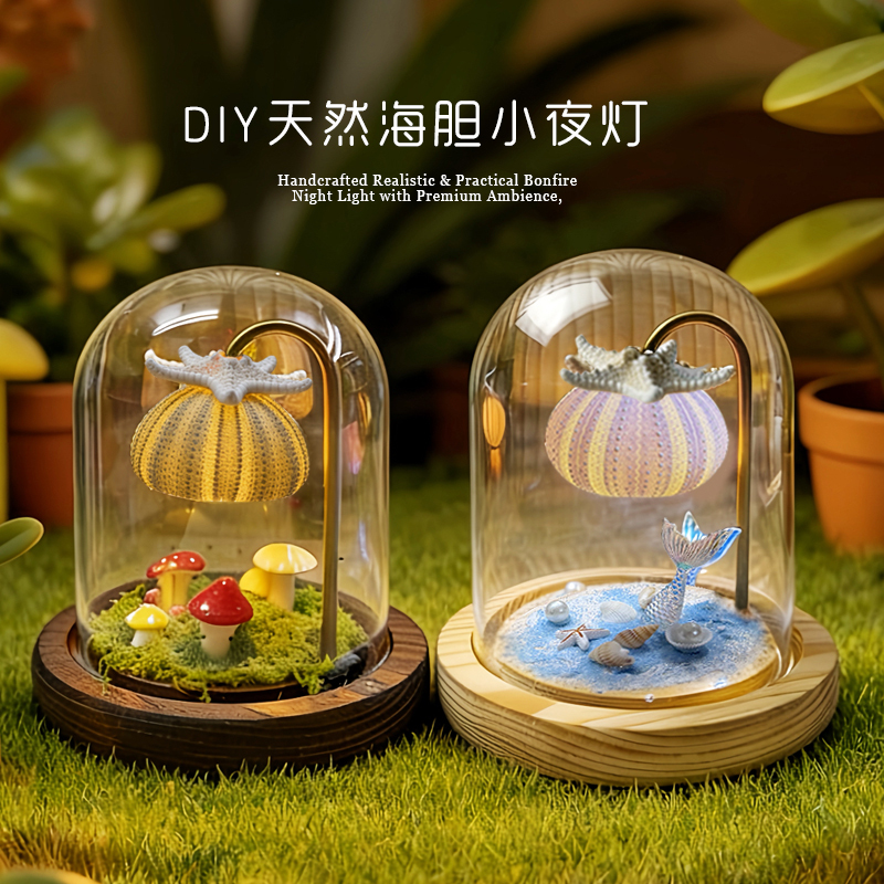 Finished Sea Urchin Night Light, Conch Shell Atmosphere Lamp, DIY Material Kit, Mushroom Ornament, Gift for Best Friend's Birthday