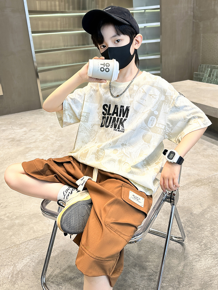 <!--童装男童夏装短袖套装2024新款夏季中大童儿童休闲衣服男孩帅气潮-->