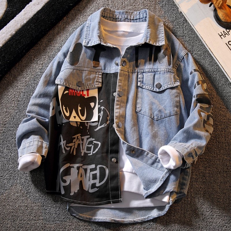 Boy Clothing Boy Shirt Spring Autumn 2022 New children's spring clothing CUHK Boy Cowboy Boy Foreign Pie Spring Tide