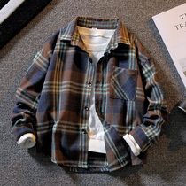 Boys autumn plaid shirt 2021 new childrens long sleeve shirt boys foreign atmosphere in the big Children Spring and Autumn Korean tide