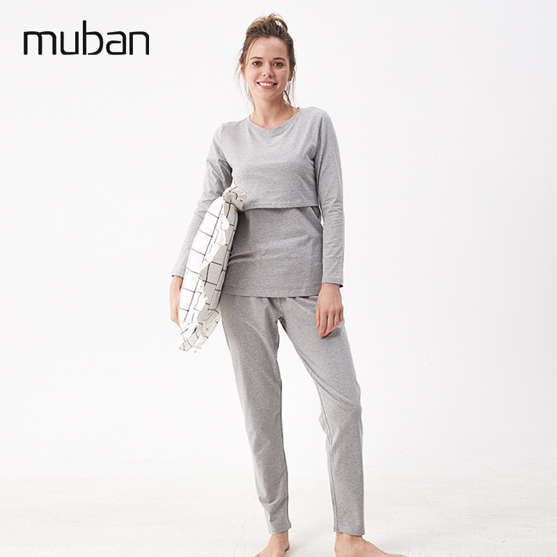 Pregnant women autumn pants suit pure cotton lactation pajamas moon clothing spring and autumn winter feeding insulation underwear