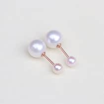Natural seawater pearl earrings akoya White through powder double beads front and back two wear 18K gold Au750 screws screw earrings