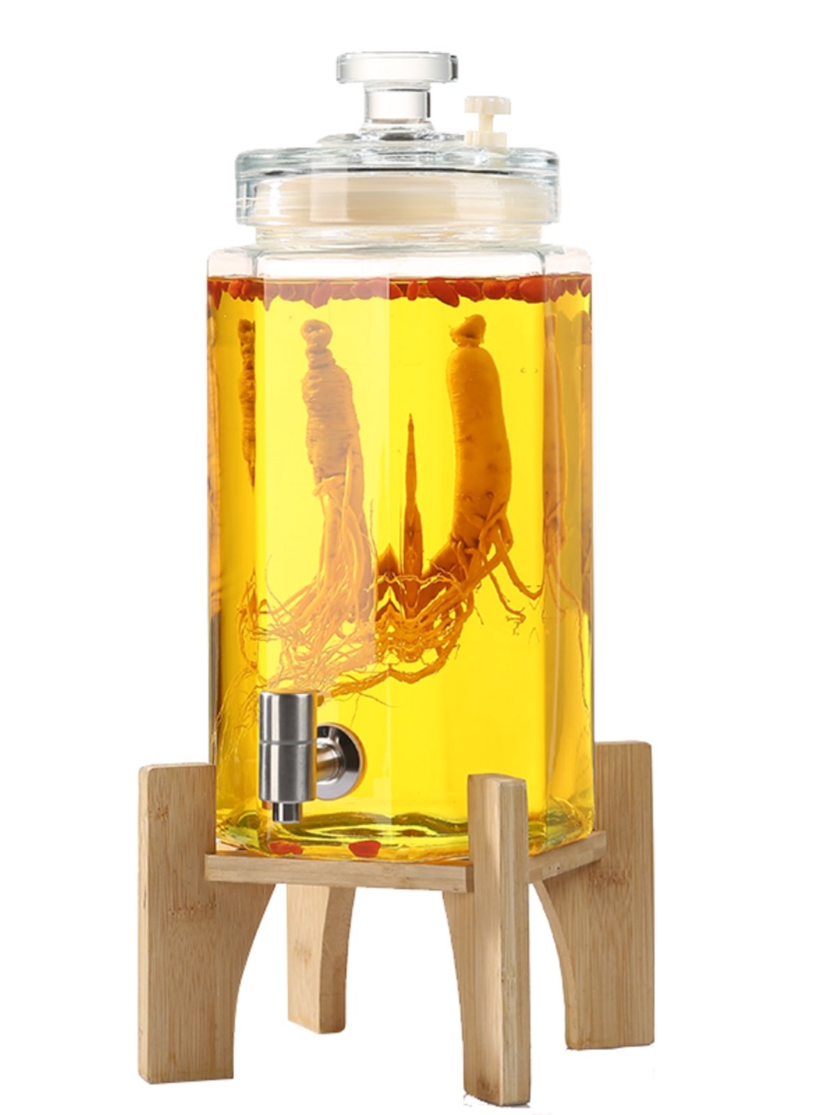 Glass Wine Bottle for Infusing Alcohol, High-End Ginseng Glass Medicinal Wine Jar, Empty Liquor Bottle, Sealed Wine Jar with Spigot