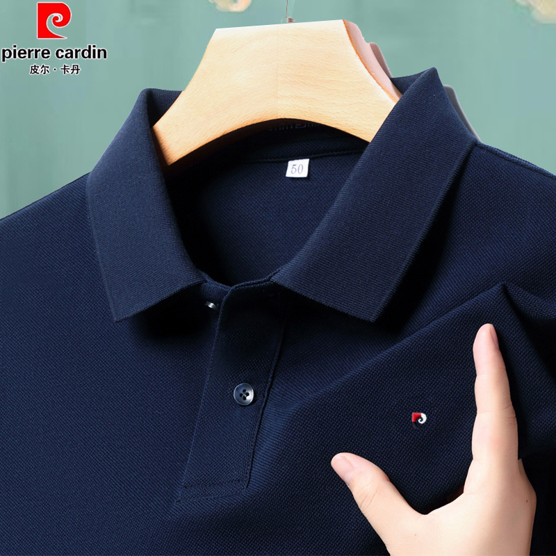 [100% Pure Cotton] Pierre Cardin Summer Short-Sleeved T-Shirt Men's Polo Shirt All-Cotton Lapel Casual Half-Sleeve Trendy T-Shirt