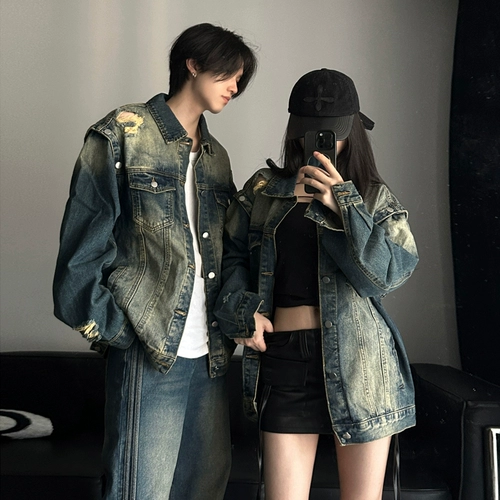 Джинсовая осенняя куртка подходит для мужчин и женщин, дизайнерская парная одежда для влюбленных, в американском стиле, оверсайз