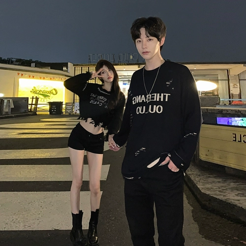 Демисезонный свитер, термобелье, дизайнерская шерстяная трикотажная парная одежда для влюбленных, в американском стиле, оверсайз, тренд сезона