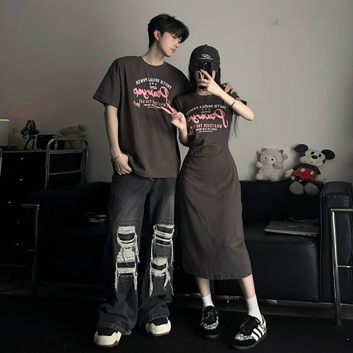 Tide, летняя парная одежда для влюбленных, дизайнерская футболка с коротким рукавом, длинная юбка, в американском стиле, тренд сезона