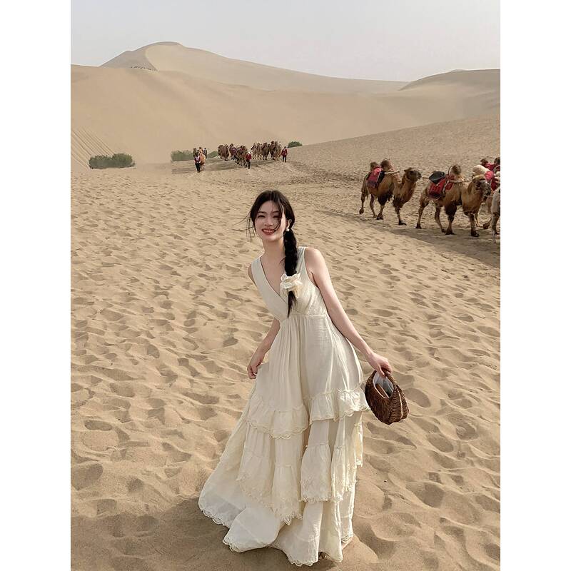 Shen Xiaosu Sj Heavy Industry Ruffled Hem Beach Vacation Style French Big Skirt Tiered Skirt