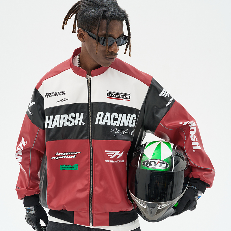 【Huang Jingyu Aespa-Liu Zhimin】Hacr丨Harshandcruel Retro Racing Suit Leather Jacket