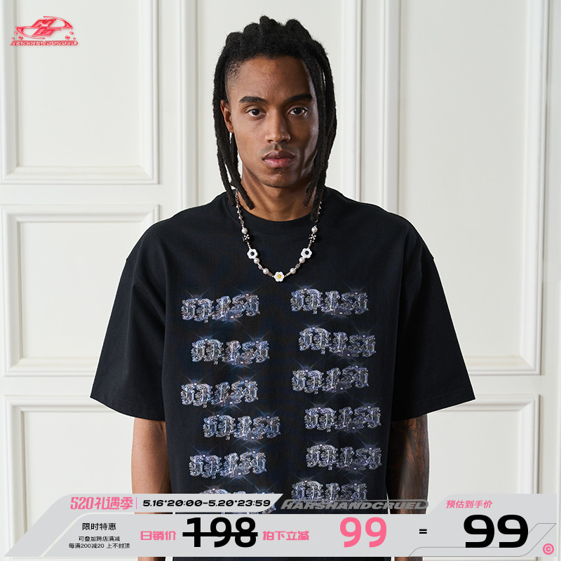 Harsh and Cruel American Gothic font cotton knitted short sleeve T-shirt