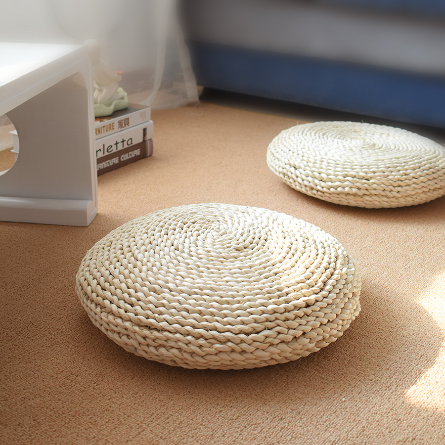 Minjuku tatami cushions Pheu cushion thickened Woven Round Bushel White Corn Leather Cushion Zen cushion