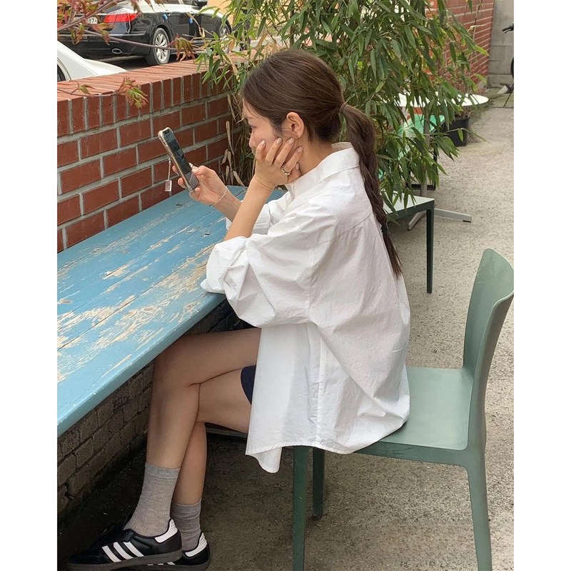 White Long-Sleeved Shirt for Women, 2026 Spring and Autumn Korean Style, Loose Fit, Versatile, Casual, Sun-Protective Shirt Jacket Top