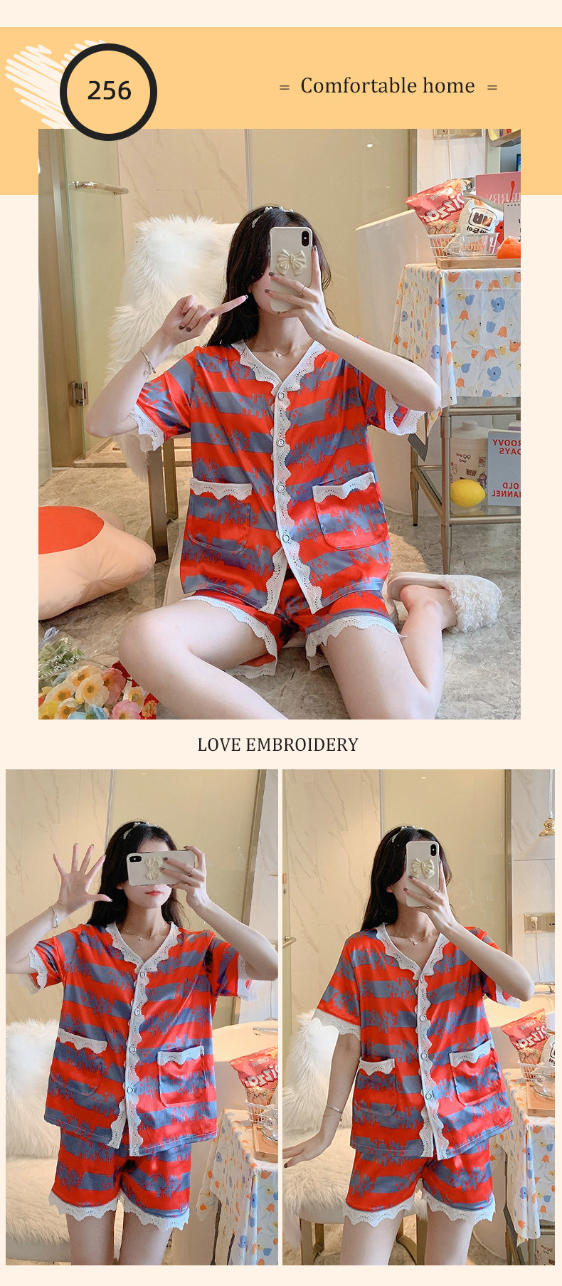 Летняя шелковая пижама, тонкие шорты, шелковый кардиган, комплект, короткий рукав, 2025 года 