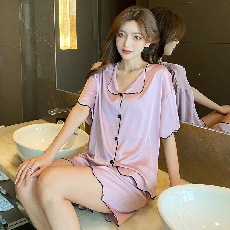 Летняя шелковая пижама, тонкие шорты, шелковый кардиган, комплект, короткий рукав, 2025 года 