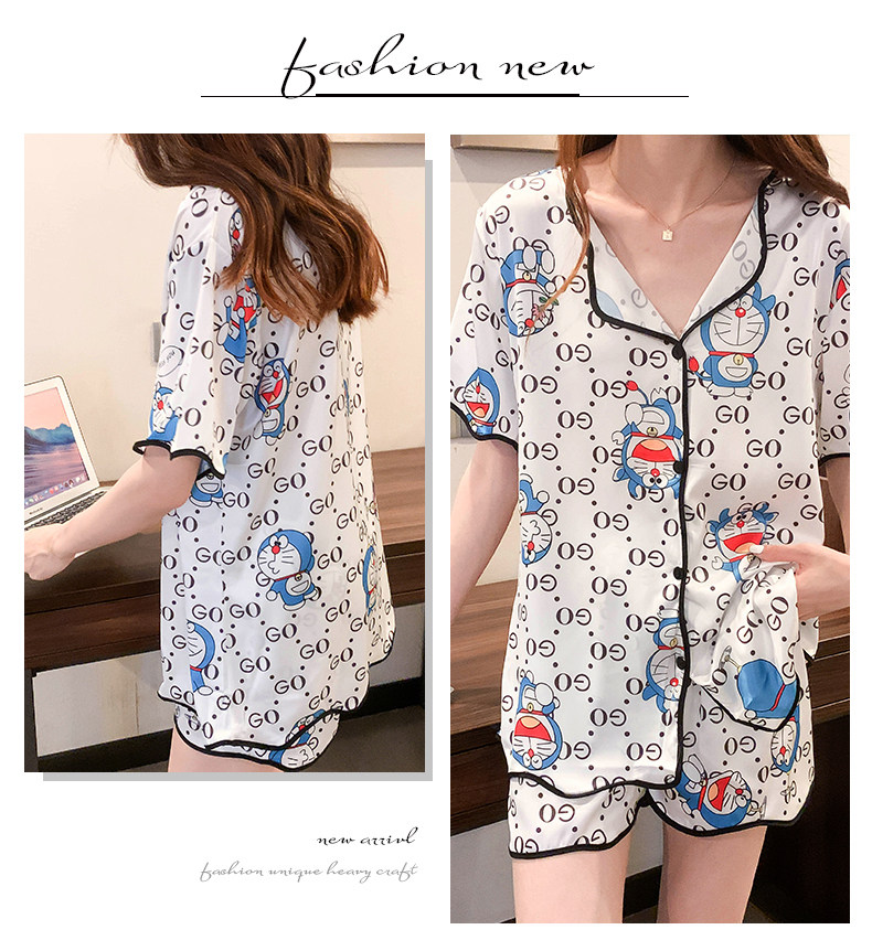 Летняя шелковая пижама, тонкие шорты, шелковый кардиган, комплект, короткий рукав, 2025 года 