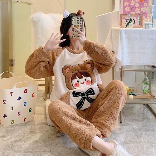 Коралловая бархатная демисезонная утепленная пижама, фланелевый зимний комплект, большой размер