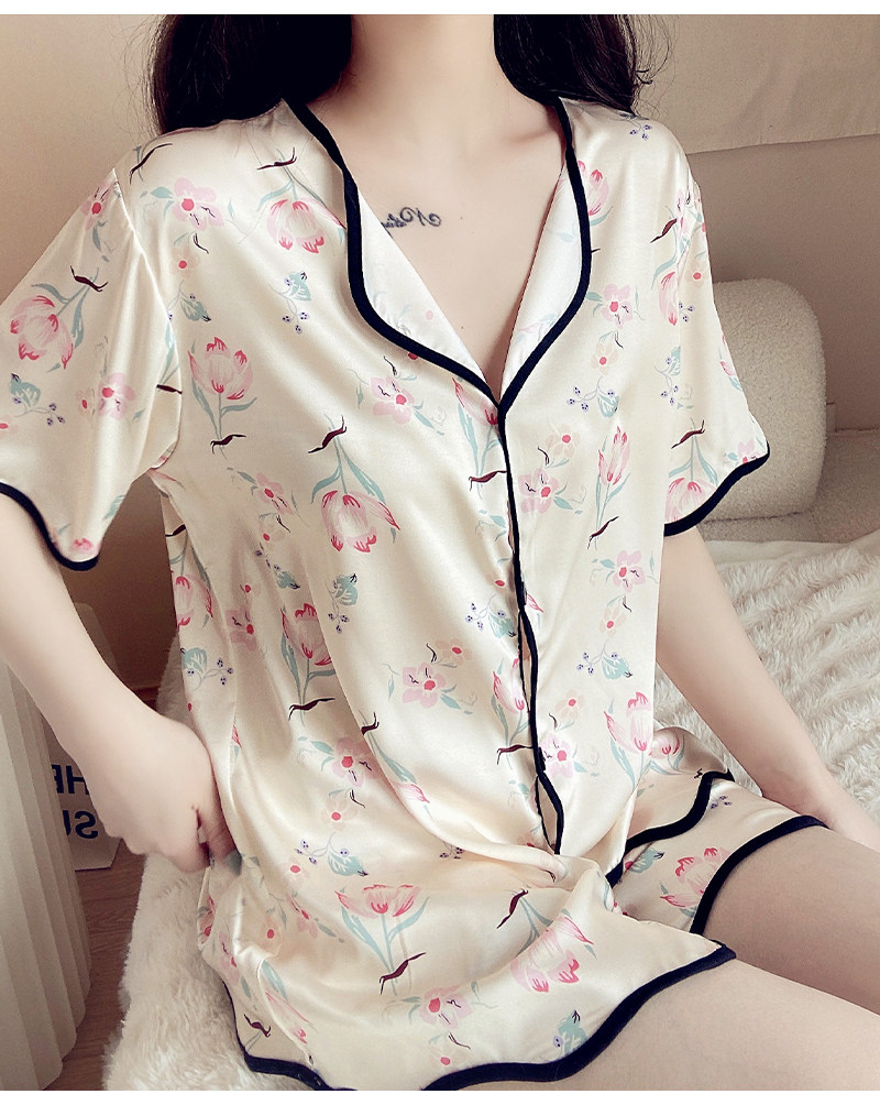 Летняя шелковая пижама, тонкие шорты, шелковый кардиган, комплект, короткий рукав, 2025 года 