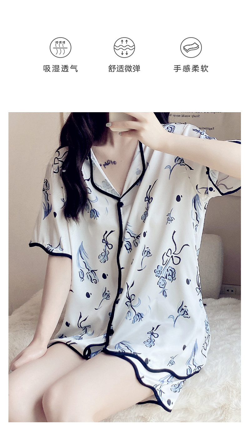 Летняя шелковая пижама, тонкие шорты, шелковый кардиган, комплект, короткий рукав, 2025 года 