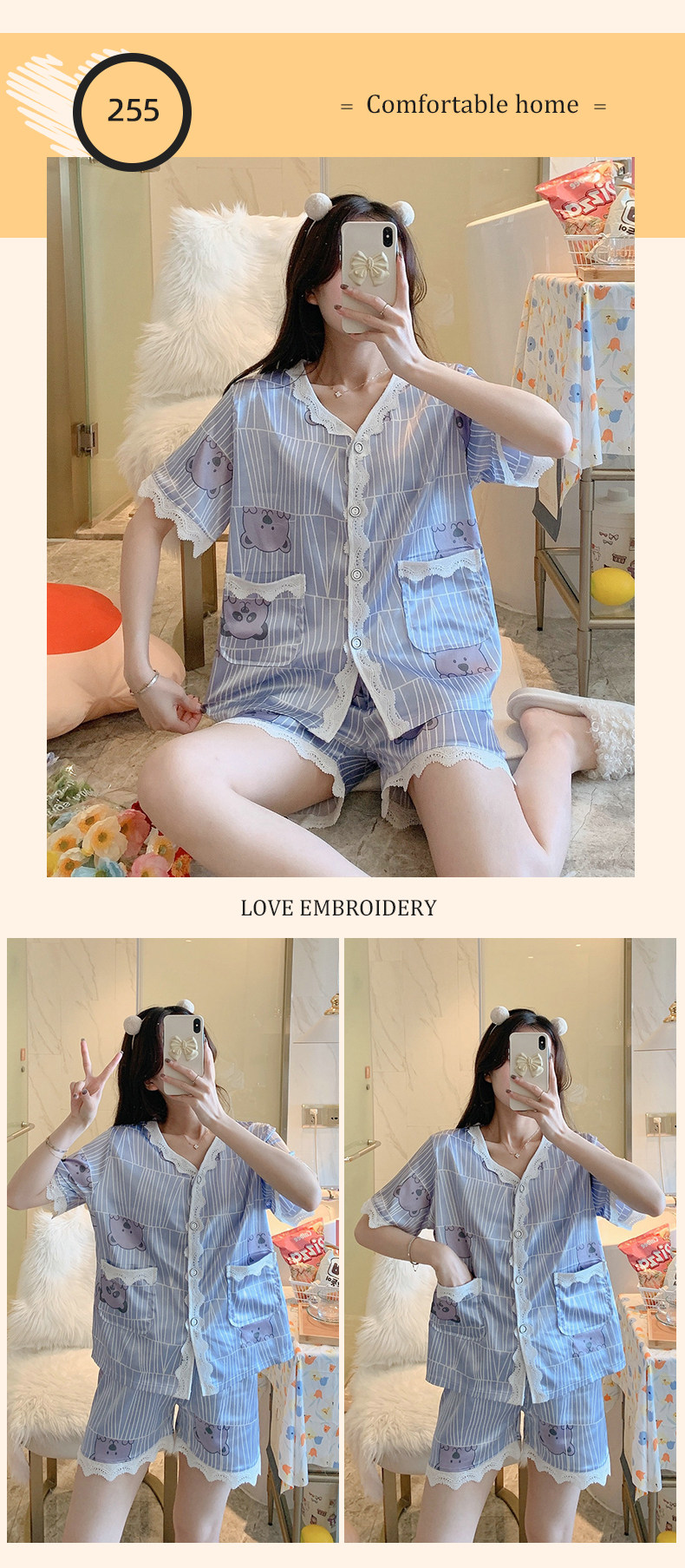 Летняя шелковая пижама, тонкие шорты, шелковый кардиган, комплект, короткий рукав, 2025 года 