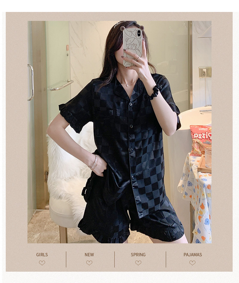 Летняя шелковая пижама, тонкие шорты, шелковый кардиган, комплект, короткий рукав, 2025 года 